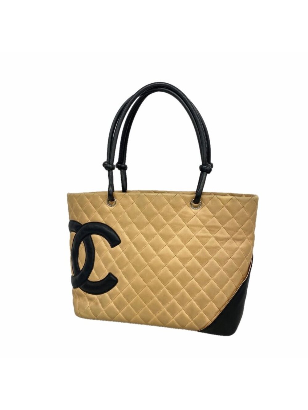 Chanel Tote Bag Cambon Lambskin Beige Black Silver